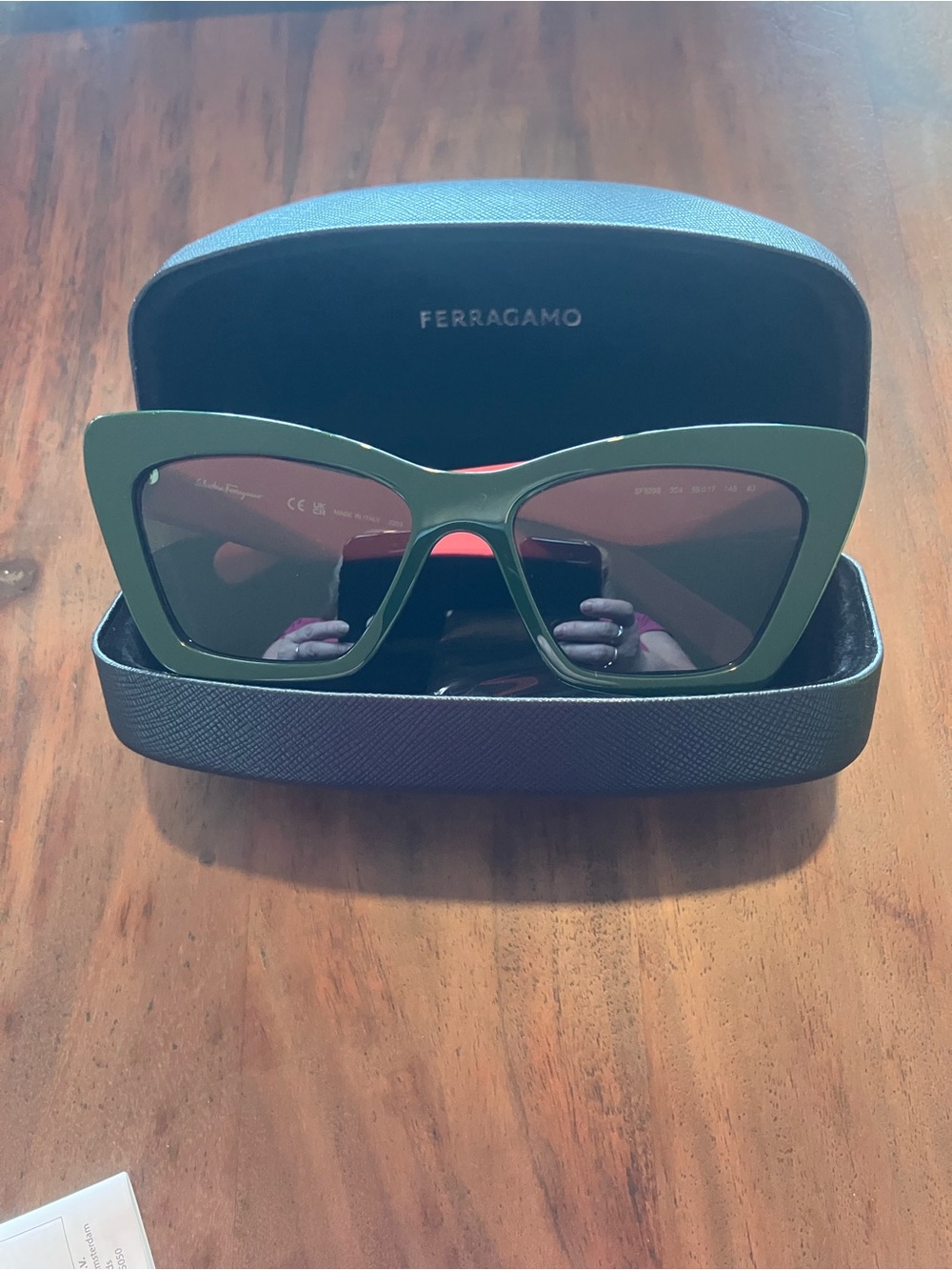 Salvatore Ferragamo Olive Green Oversized Cat-Eye Sunglasses
